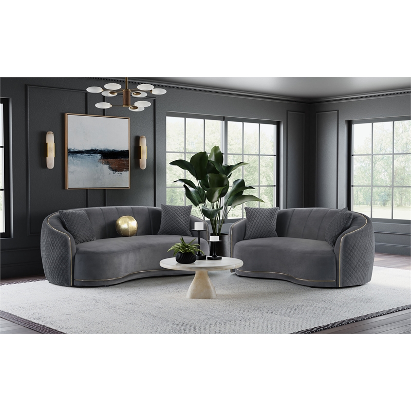 Pemberly Row 2-Piece Velvet Sofa and Loveseat Set in Dark Grey