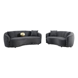 Pemberly Row 2-Piece Velvet Sofa and Loveseat Set in Dark Grey