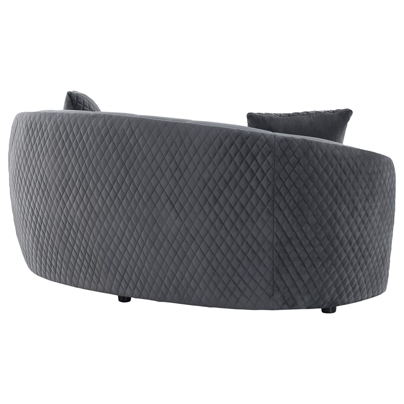 Pemberly Row Velvet Curved Loveseat with Gold Trim in Dark Grey