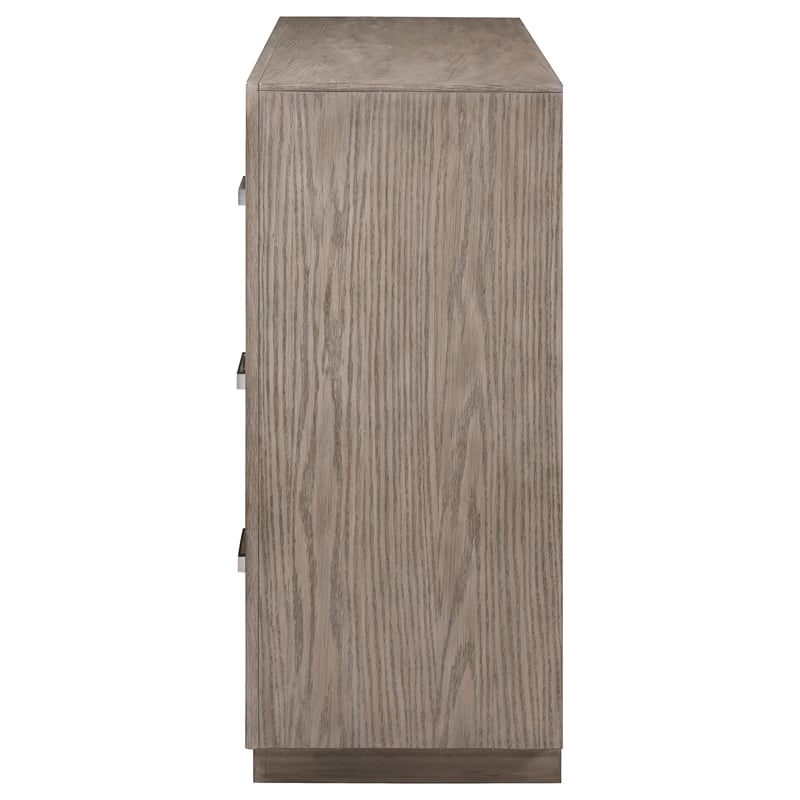 Pemberly Row 6-drawer Dresser with Chrome Bar Pulls in Barley Brown