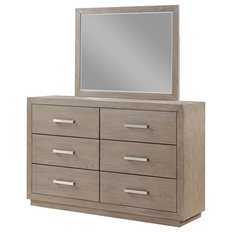 Pemberly Row 6-drawer Dresser and Framed Mirror Set in Barley Brown