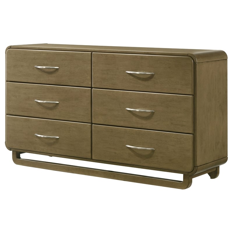 Pemberly Row Solid Rubberwood 6-drawer Dresser Cabinet in Nutmeg