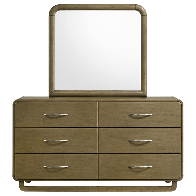 Pemberly Row Solid Rubberwood 6-drawer Dresser and Mirror in Nutmeg