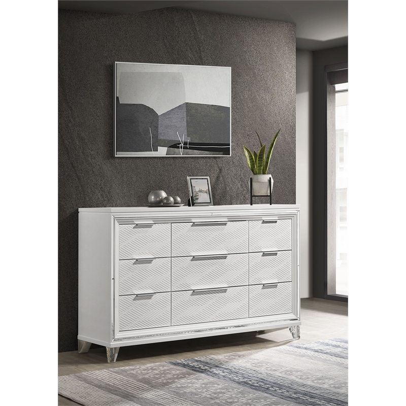 Pemberly Row 9-drawer Dresser Cabinet with Acrylic Legs in White