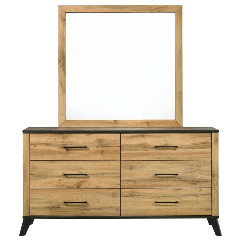 Pemberly Row 6-drawer Wood Grain Dresser and Mirror in Natural Pine