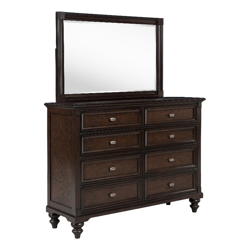 Pemberly Row 8-drawer Oak Veneer Dresser and Mirror Set in Dark Oak