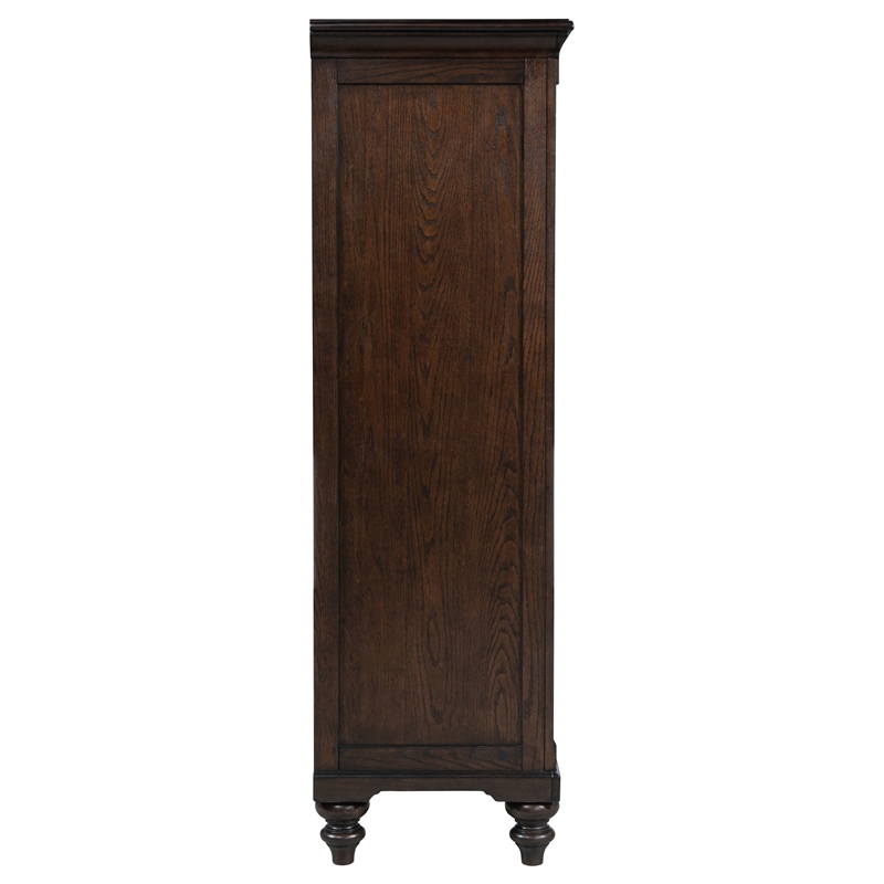 Pemberly Row 6-drawer 4-Tier Tempered Glass Door Chest in Dark Oak