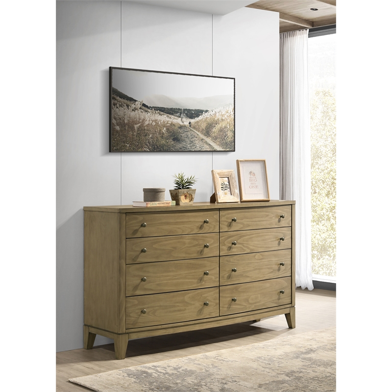 Pemberly Row 8-drawer Solid Pine Dresser Cabinet in Natural Pine