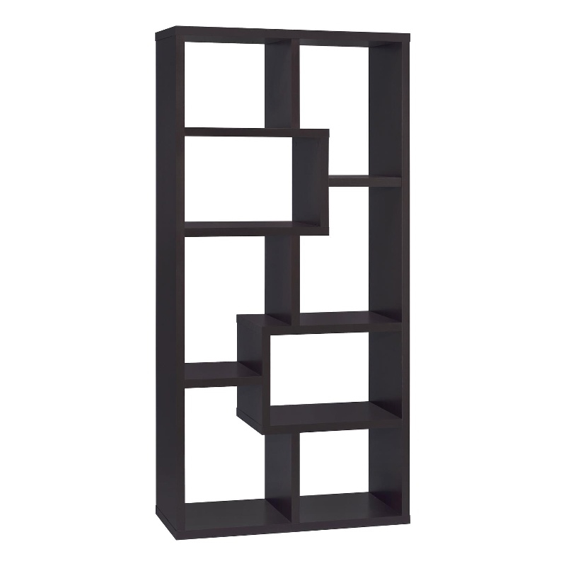 Pemberly Row 71-inch 6-shelf Geometric Wood Bookshelf in Cappuccino