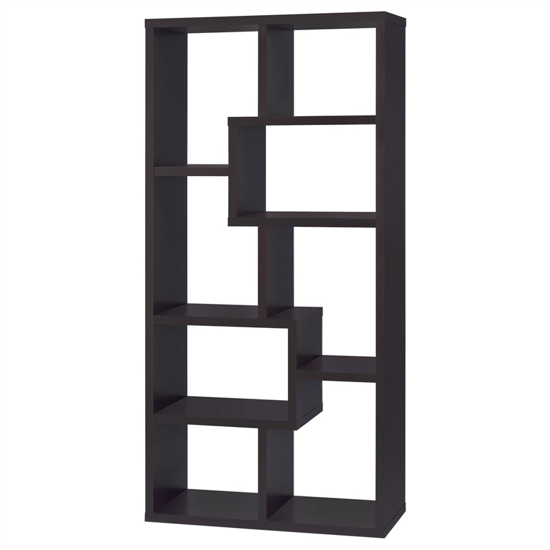 Pemberly Row 71-inch 6-shelf Geometric Wood Bookshelf in Cappuccino