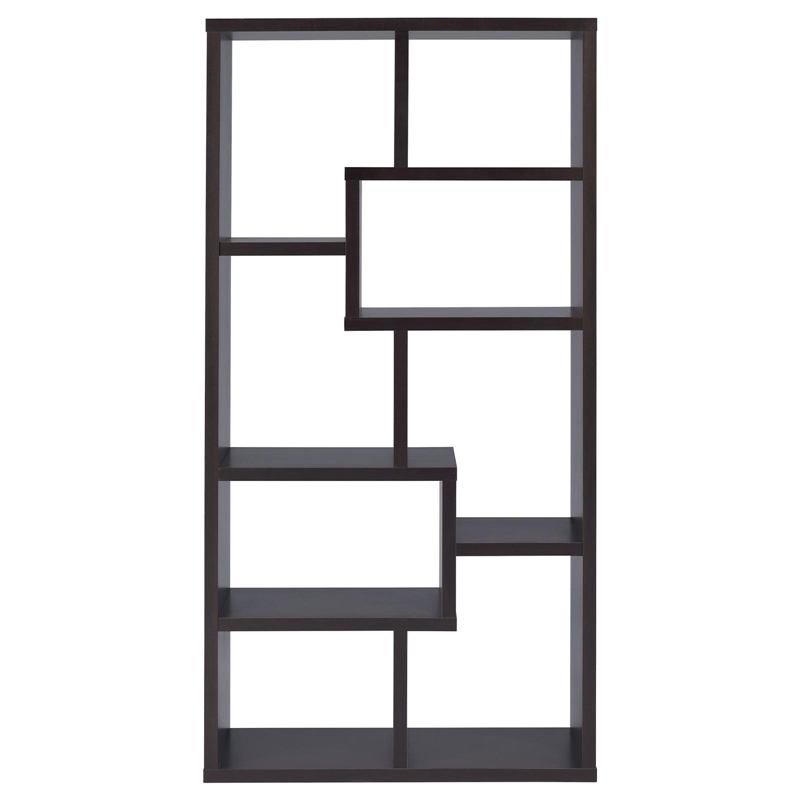 Pemberly Row 71-inch 6-shelf Geometric Wood Bookshelf in Cappuccino