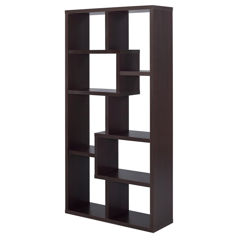 Pemberly Row 71-inch 6-shelf Geometric Wood Bookshelf in Cappuccino