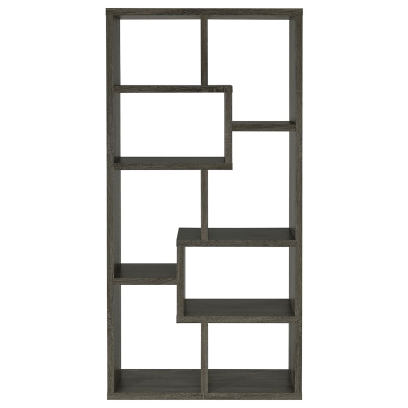 Pemberly Row 71-inch 6-shelf Geometric Wood Bookshelf in Weathered Gray