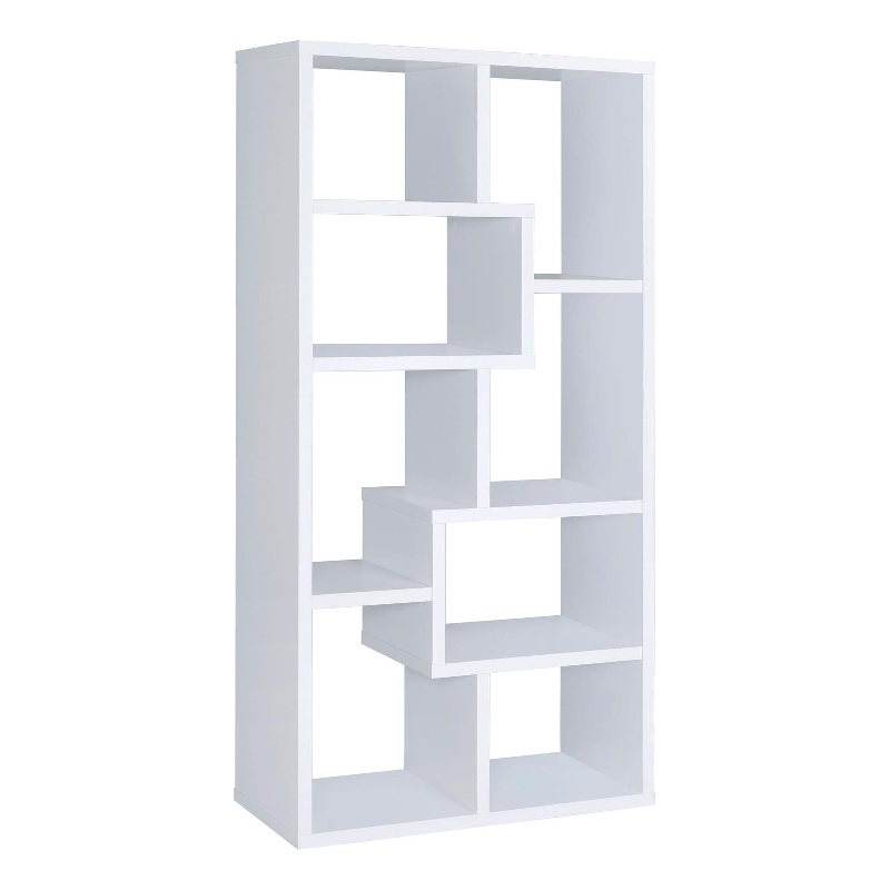 Pemberly Row 71-inch 6-shelf Geometric Wood Bookshelf in White