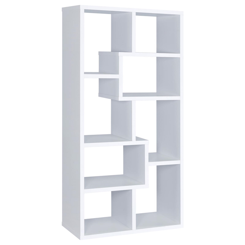 Pemberly Row 71-inch 6-shelf Geometric Wood Bookshelf in White