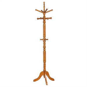 Pemberly Row 11 Hook Freestanding Wood Coat Rack Hanger in Golden Brown