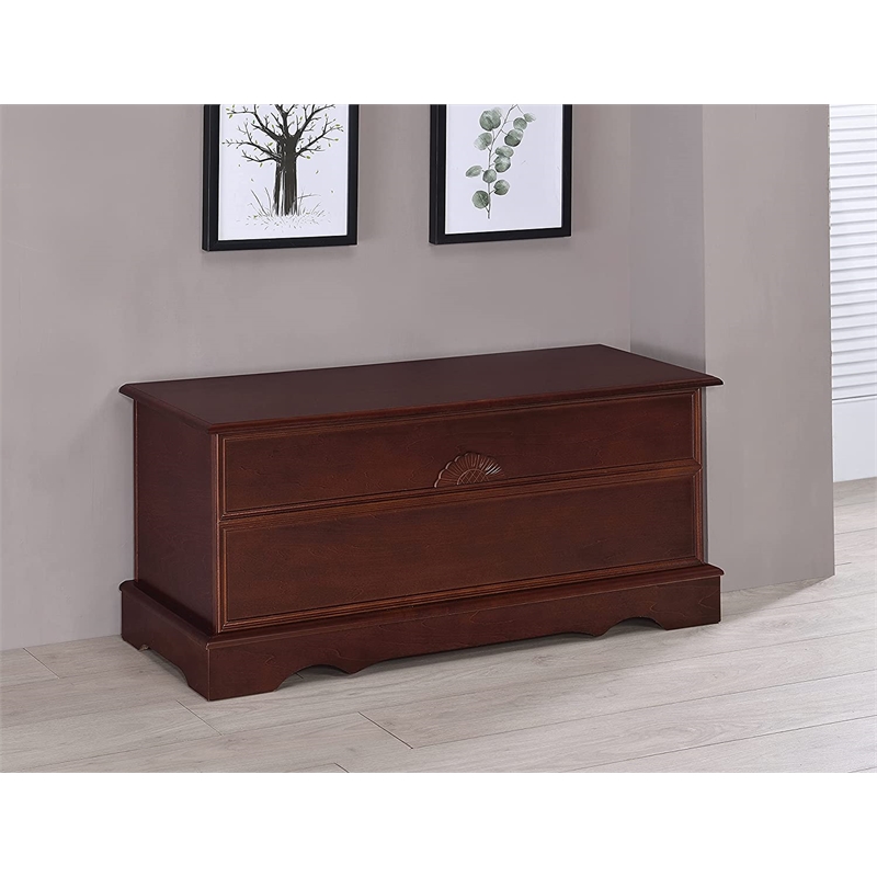 Pemberly Row Engineered Wood Storage Cedar Chest with Lock in Warm Brown