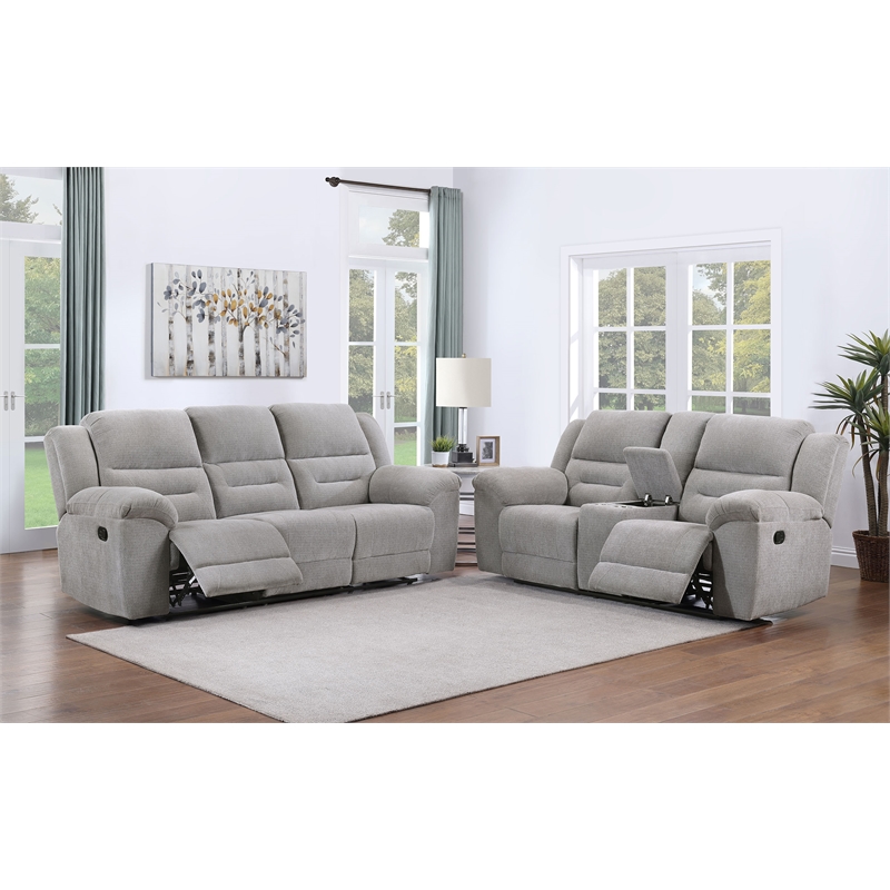 Pemberly Row 2-Piece Chenille Reclining Sofa and Loveseat in Grey