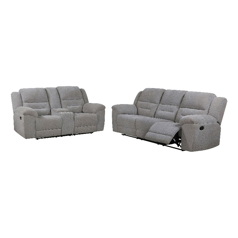 Pemberly Row 2-Piece Chenille Reclining Sofa and Loveseat in Grey