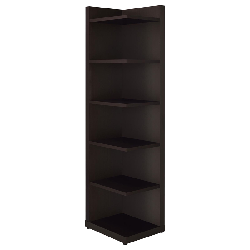 Pemberly Row 71-inch 6-shelf Wood Corner Bookcase in Cappuccino