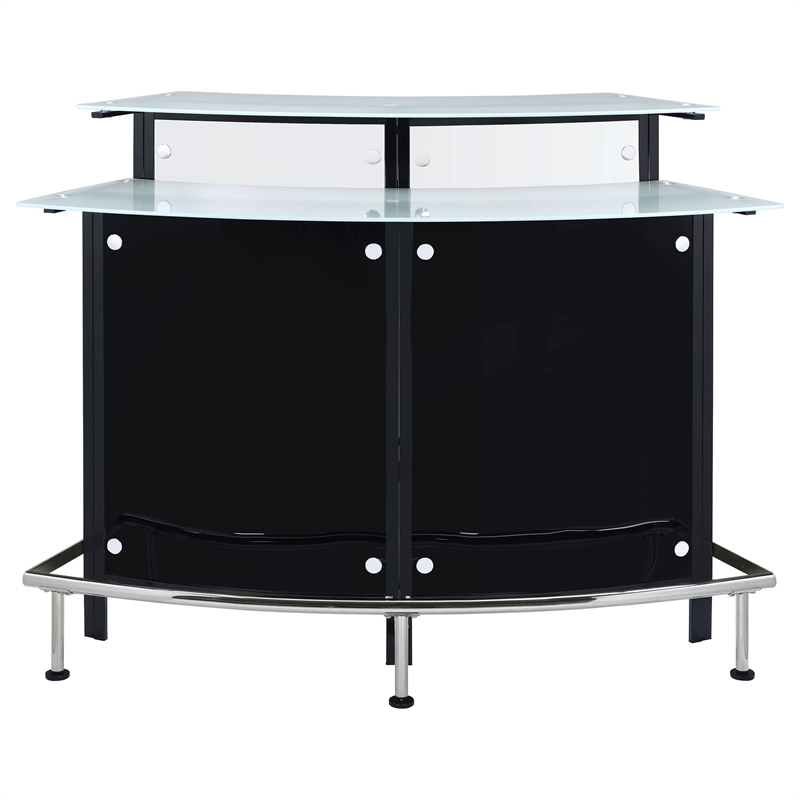 Pemberly Row Curved Glass Top Home Bar Wine Cabinet with Footrest in Black