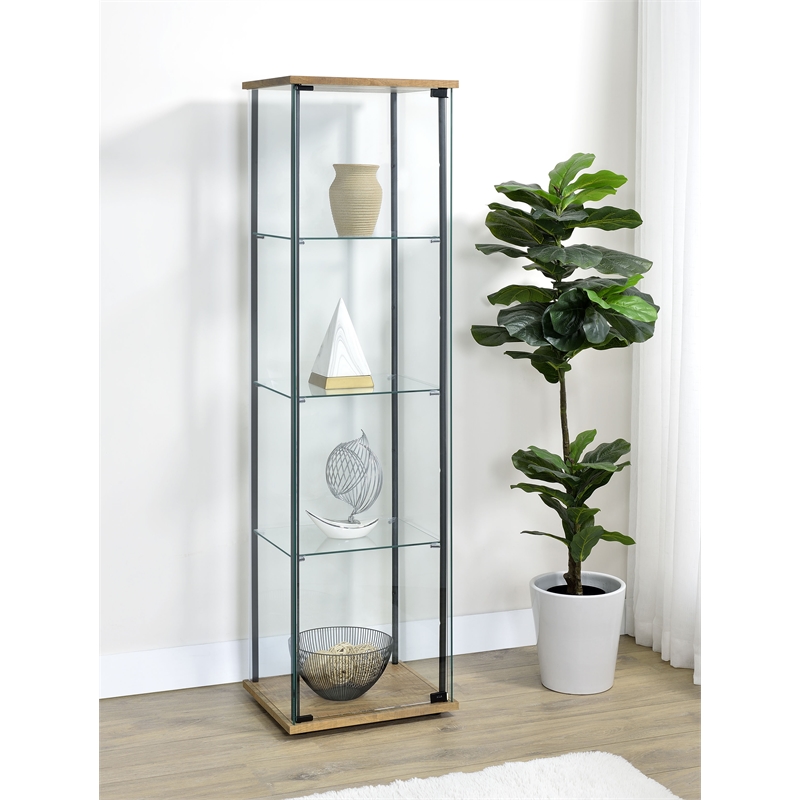 Pemberly Row 3-shelf Engineered Wood and Clear Glass Curio Cabinet in Brown