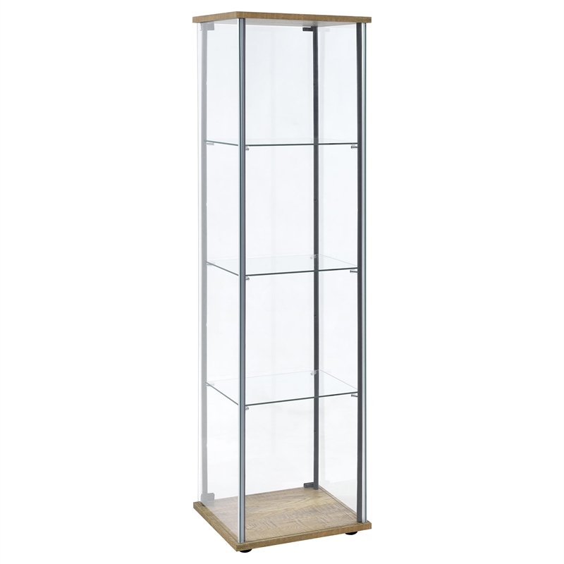 Pemberly Row 3-shelf Engineered Wood and Clear Glass Curio Cabinet in Brown