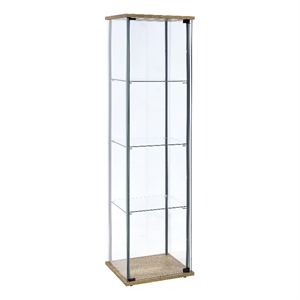 pemberly row 3-shelf engineered wood and clear glass curio cabinet in brown
