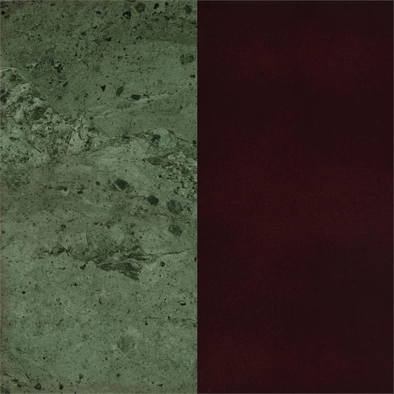 Pemberly Row Round Green Marble Top Tri-Leg Plant Stand in Merlot