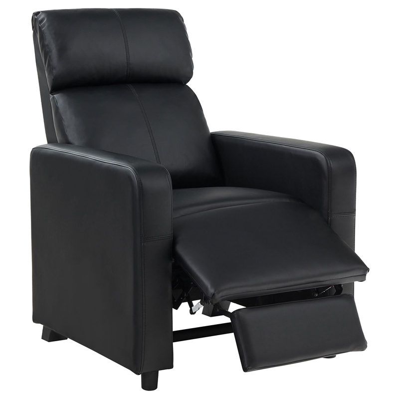 Pemberly Row Upholstered Home Theater Push Back Recliner in Black
