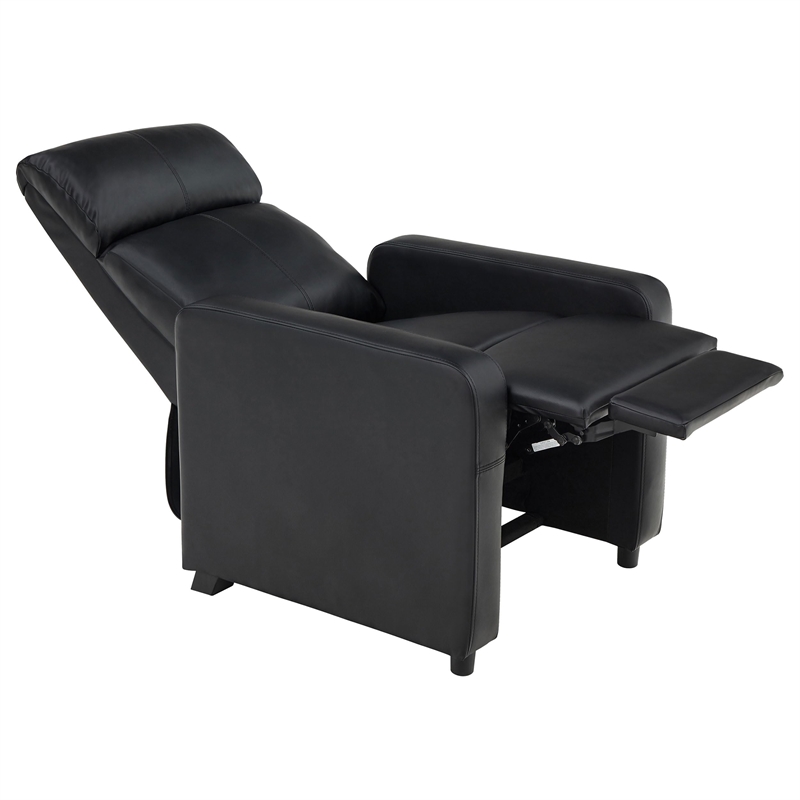 Pemberly Row Upholstered Home Theater Push Back Recliner in Black