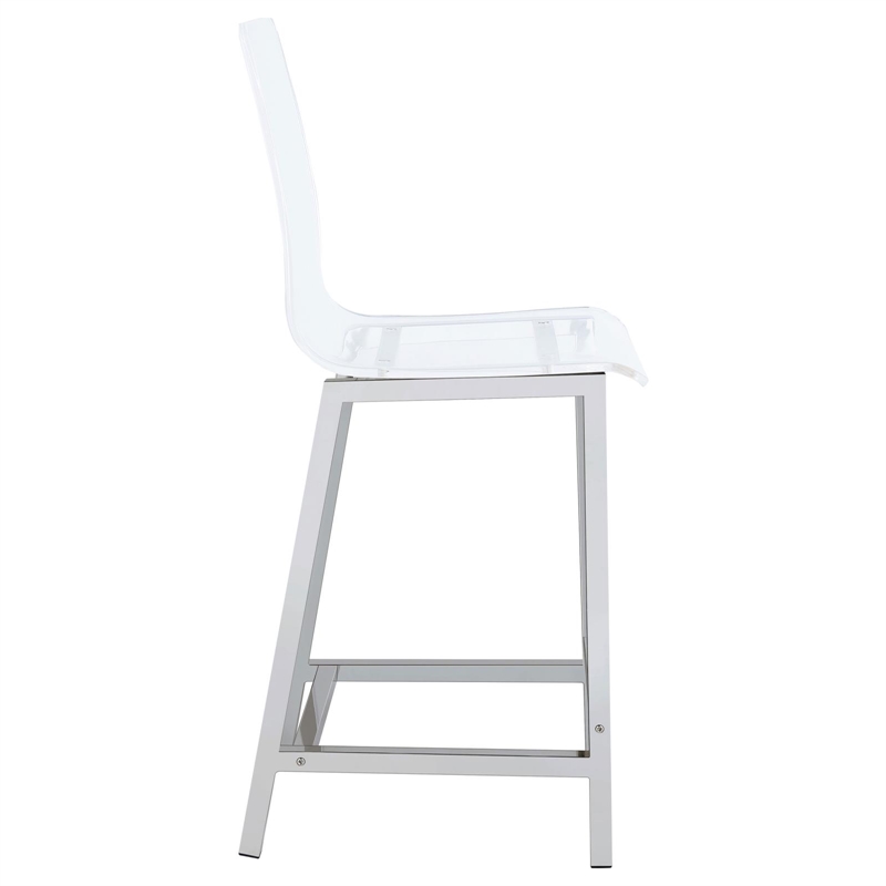Pemberly Row Clear Acrylic Counter Height Chair Set of 2 in Chrome