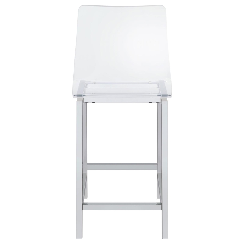 Pemberly Row Clear Acrylic Counter Height Chair Set of 2 in Chrome