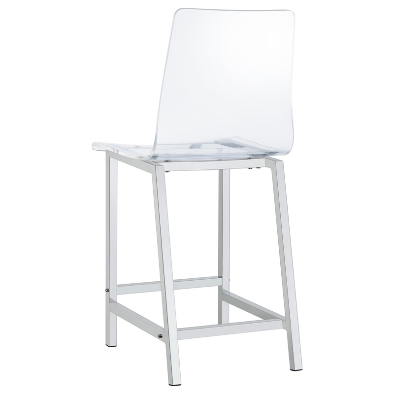 Pemberly Row Clear Acrylic Counter Height Chair Set of 2 in Chrome