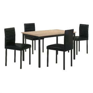 Pemberly Row 5-Piece 47&quot Faux Leather and Metal Dining Set in Oak/Black