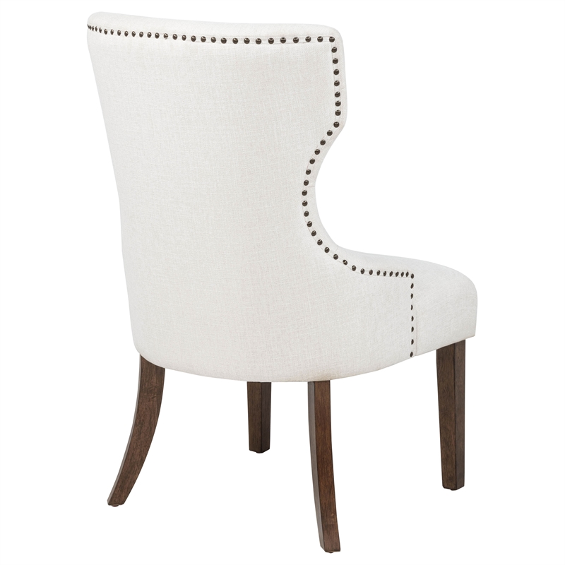 Pemberly Row 19.5'' Fabric Upholstered Dining Side Chair in Beige/Dark Oak