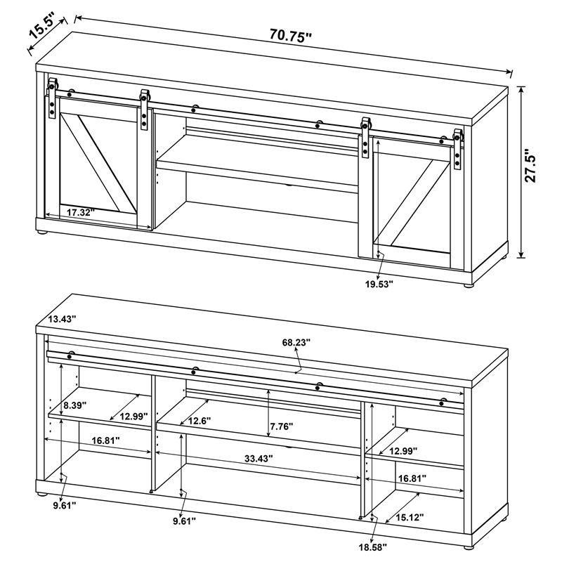 Pemberly Row 2-Door Engineered Wood 71-Inch TV Stand in Grey Driftwood