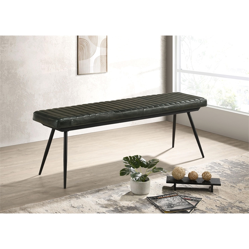 Pemberly Row Leather Upholstered Dining Bench in Antique Espresso