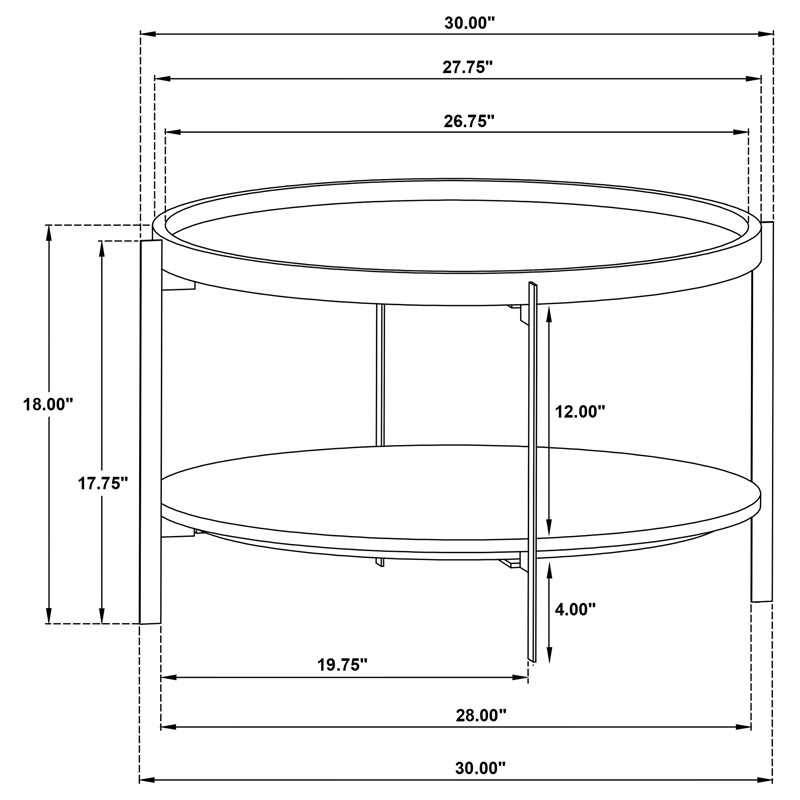 Pemberly Row Round Wood Top Marble Shelf Coffee Table in Natural