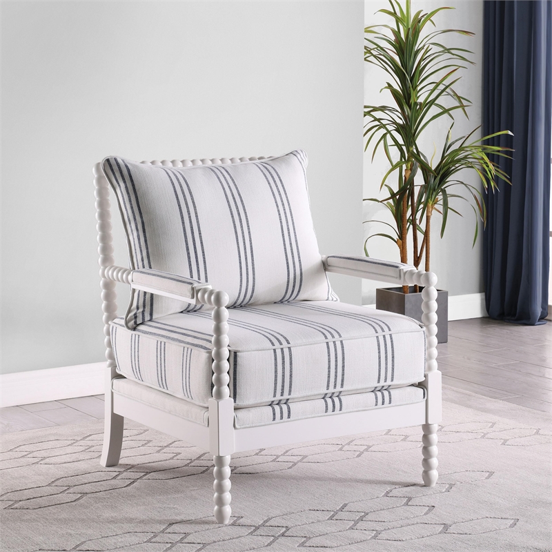 Pemberly Row Upholstered Bobbin Accent Chair in White and Navy