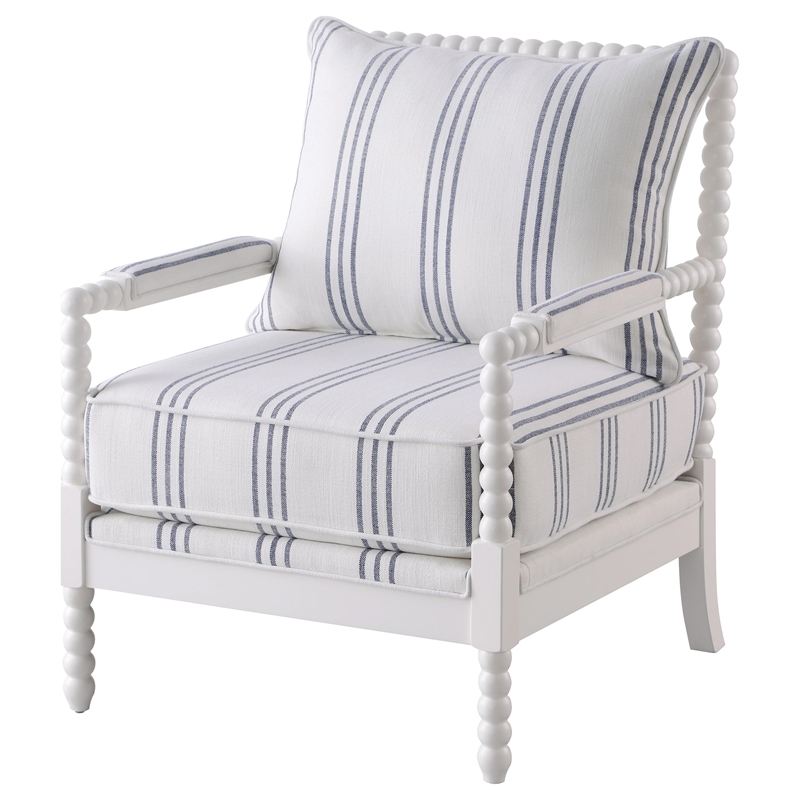 Pemberly Row Upholstered Bobbin Accent Chair in White and Navy