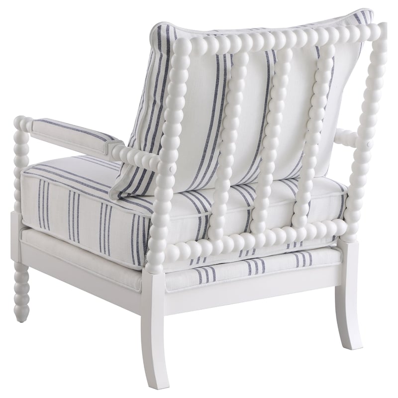 Pemberly Row Upholstered Bobbin Accent Chair in White and Navy