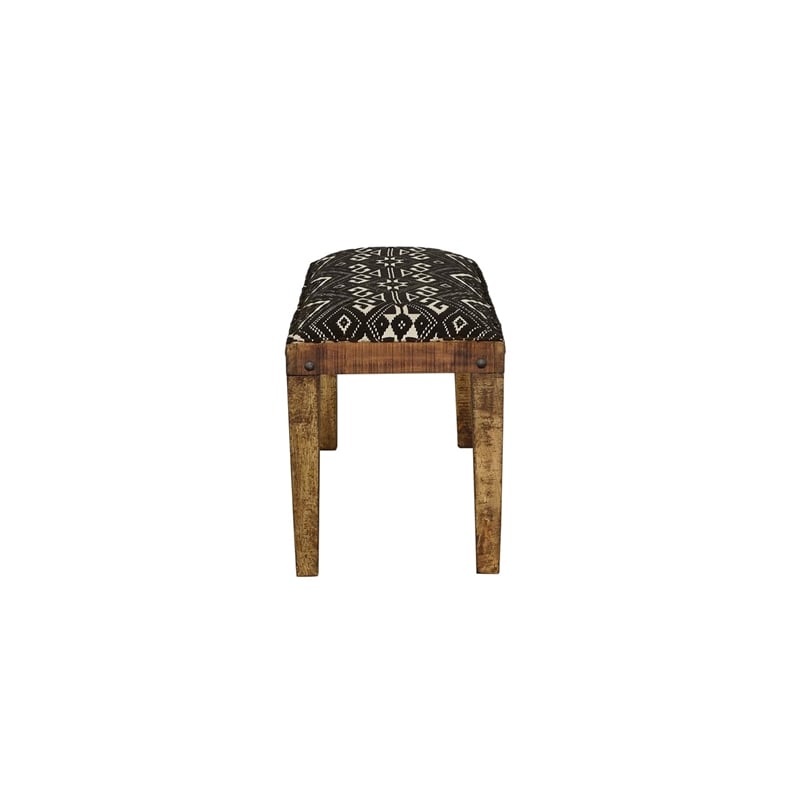Pemberly Row Fabric Upholstered Accent Bench in Black and Natural