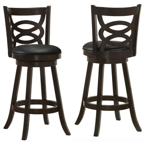 Pemberly Row 2-Piece Open-Back Wood Swivel Bar Chair Set in Cappuccino