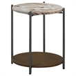 Pemberly Row Round Marble Top Accent Side Table in White and Gunmetal