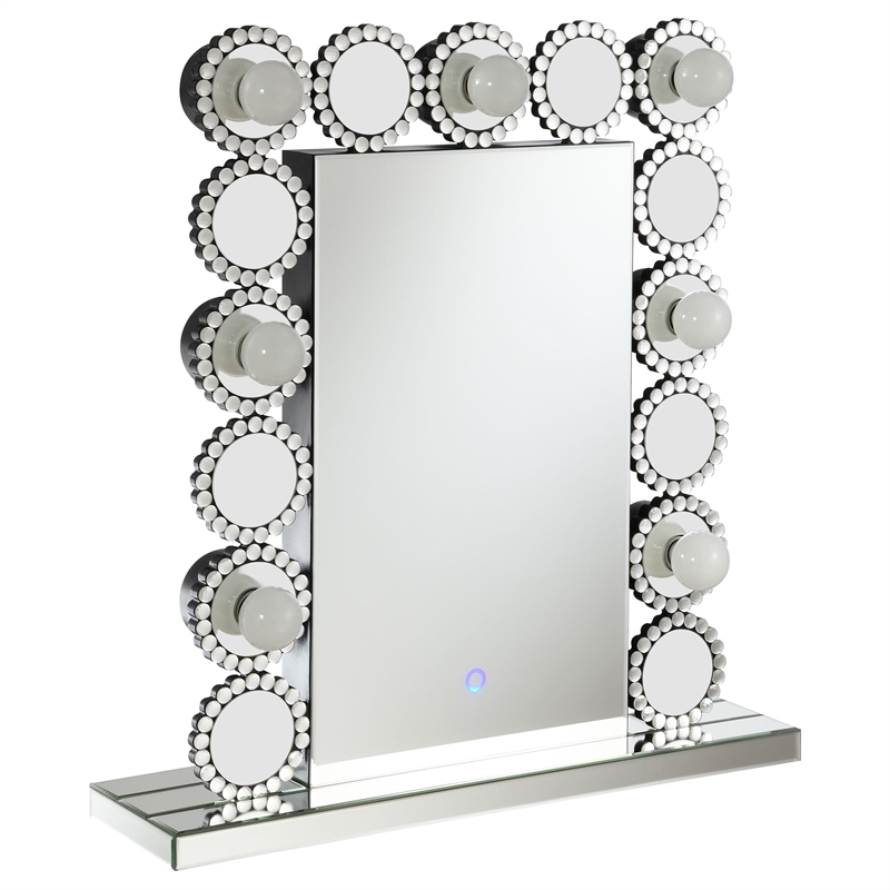 Pemberly Row 7-Bulb LED Lighted Tabletop Vanity Mirror in Silver