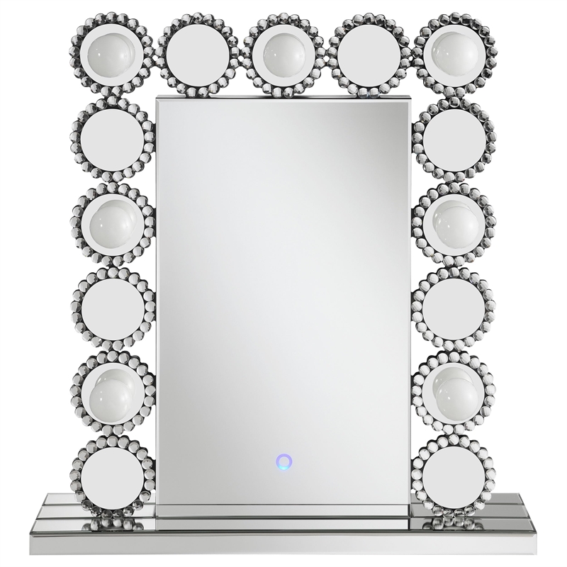 Pemberly Row 7-Bulb LED Lighted Tabletop Vanity Mirror in Silver