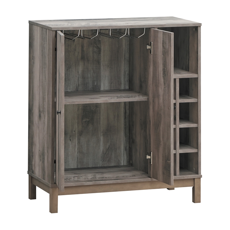 Pemberly Row 2-Doors Home Bar Wine Cabinet in Weathered Acacia