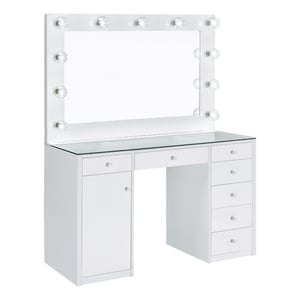 Pemberly Row 7-drawer Vanity Set with Lighting in White High Gloss
