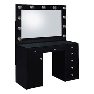 Pemberly Row 7-drawer Vanity Set with Lighting in Black High Gloss